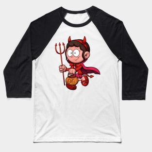 Kid In Devil Costume Trick Or Treating Baseball T-Shirt